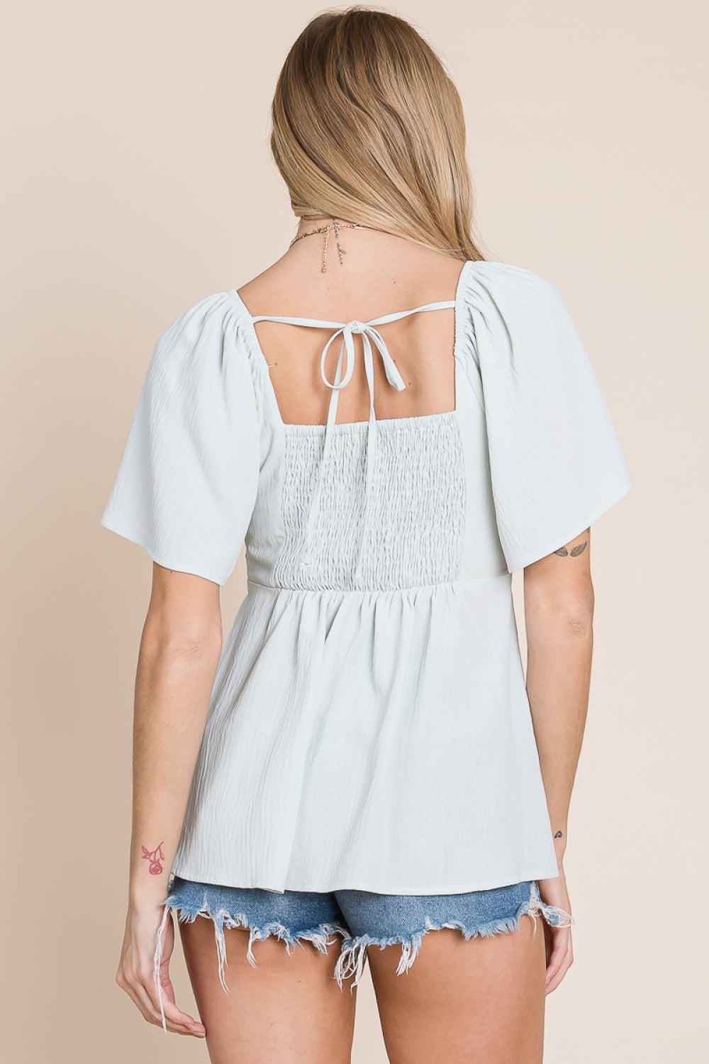 HEYSON Split Neck Crinkle Blouse