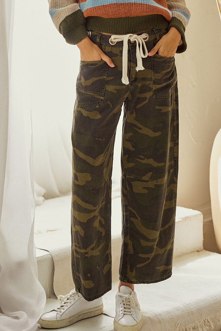LOVLOV Camo Relaxed Fit Rope String Pants