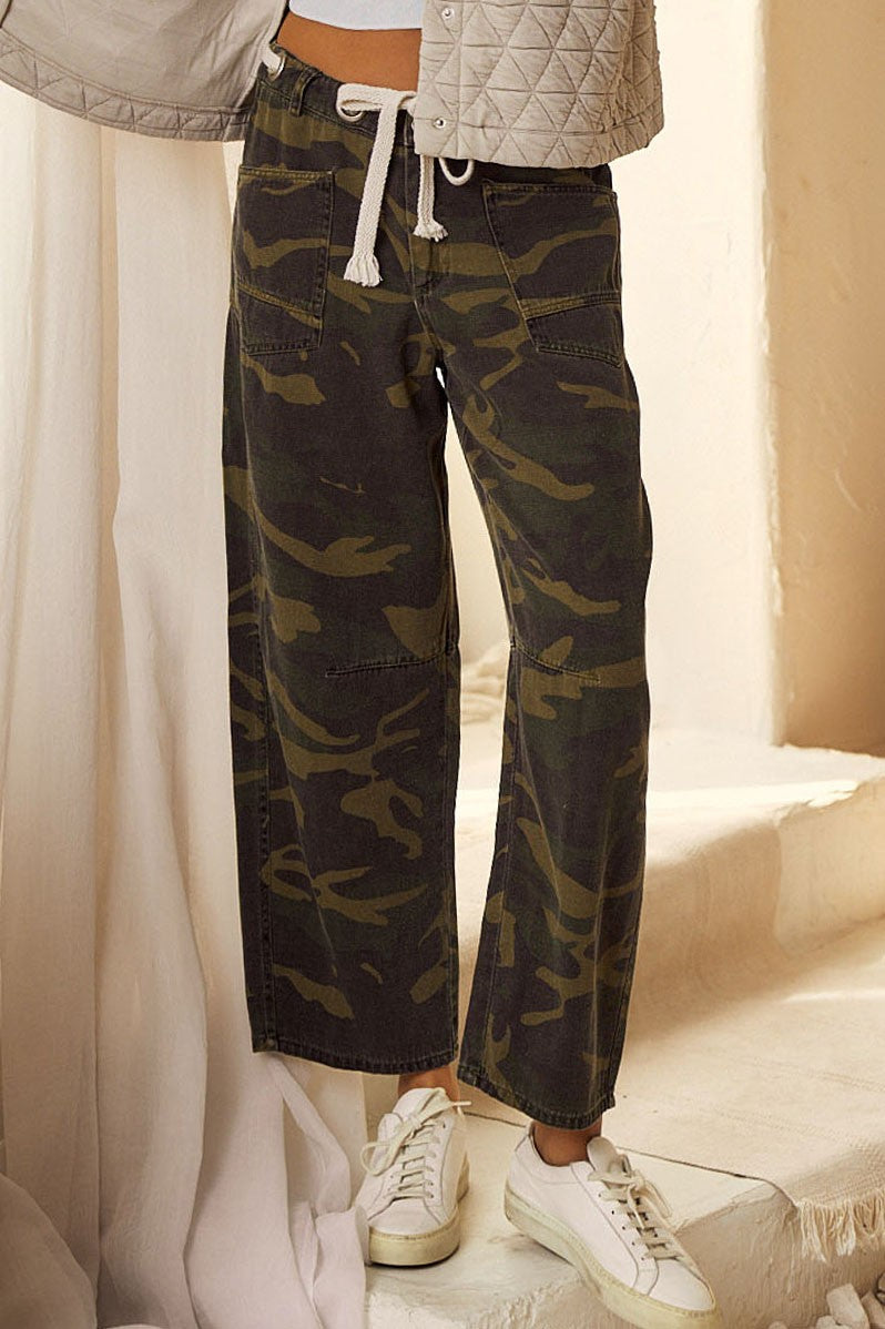 LOVLOV Camo Relaxed Fit Rope String Pants