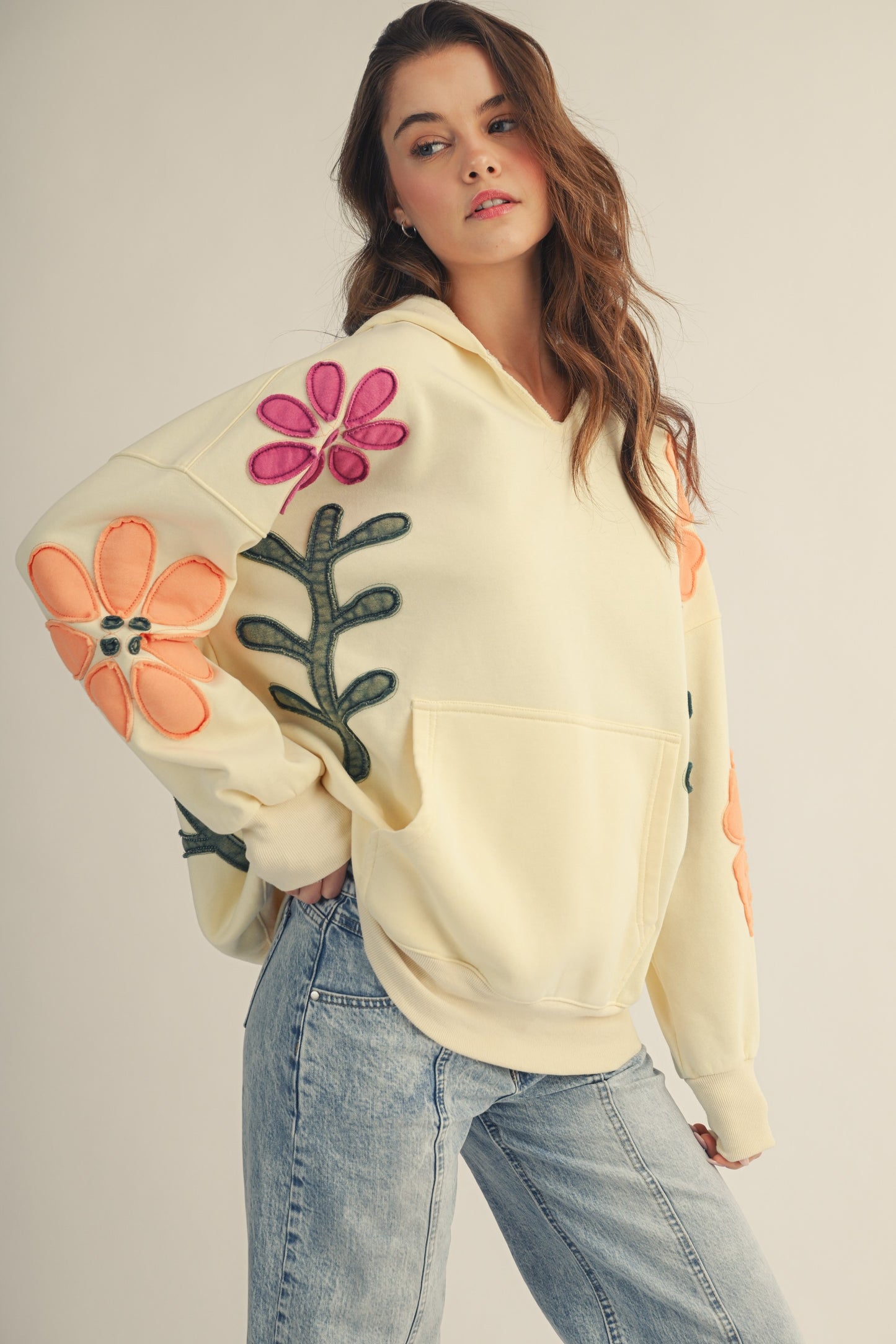 LOVLOV Artisan Bloom Patch Oversized Hoodie
