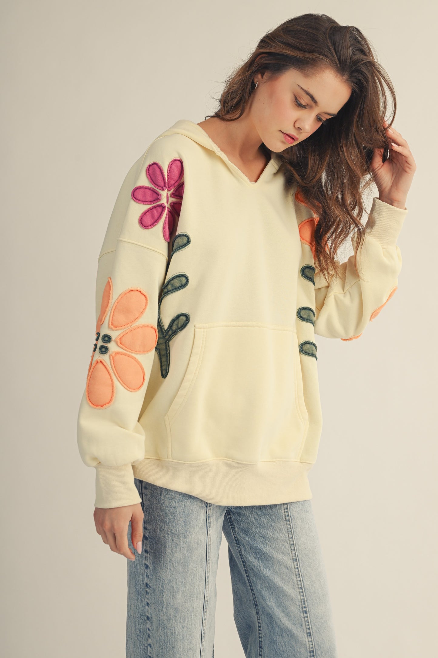 LOVLOV Artisan Bloom Patch Oversized Hoodie