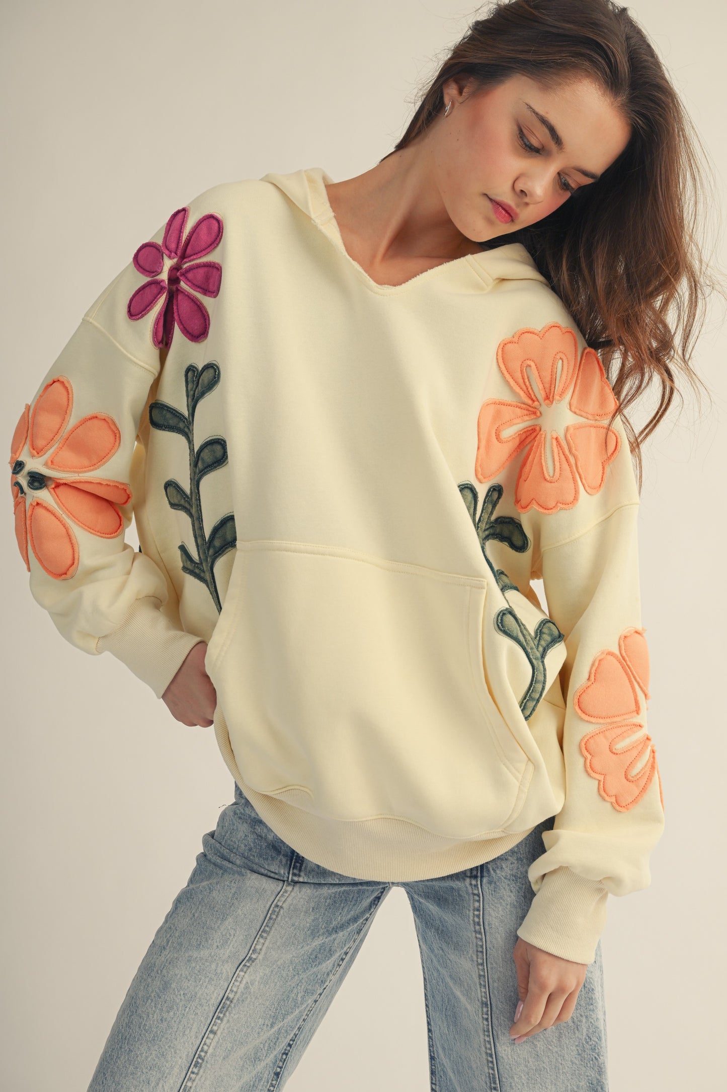 LOVLOV Artisan Bloom Patch Oversized Hoodie