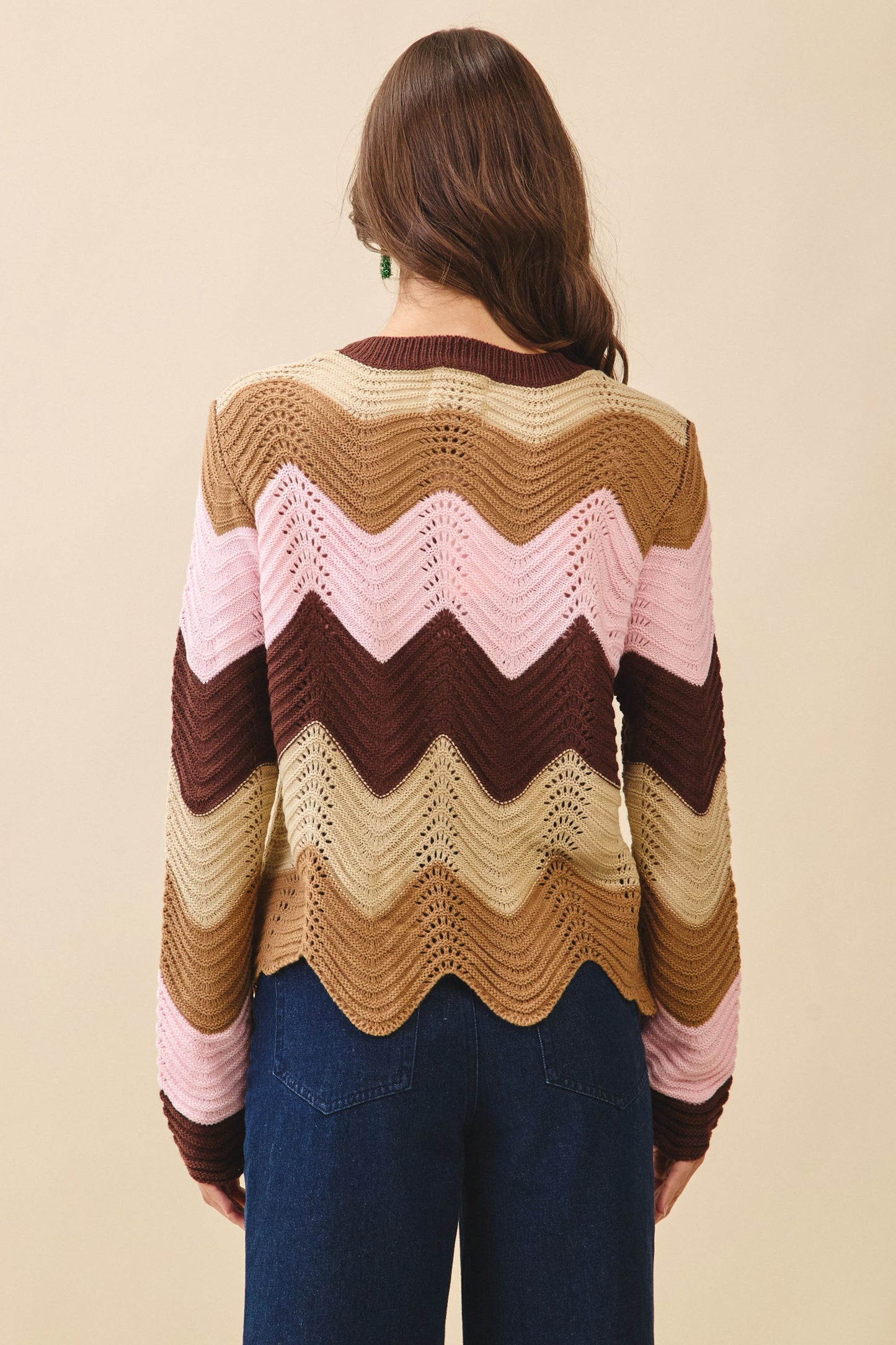 LOVLOV Loose Fit Knitted Wave Pattern Sweater