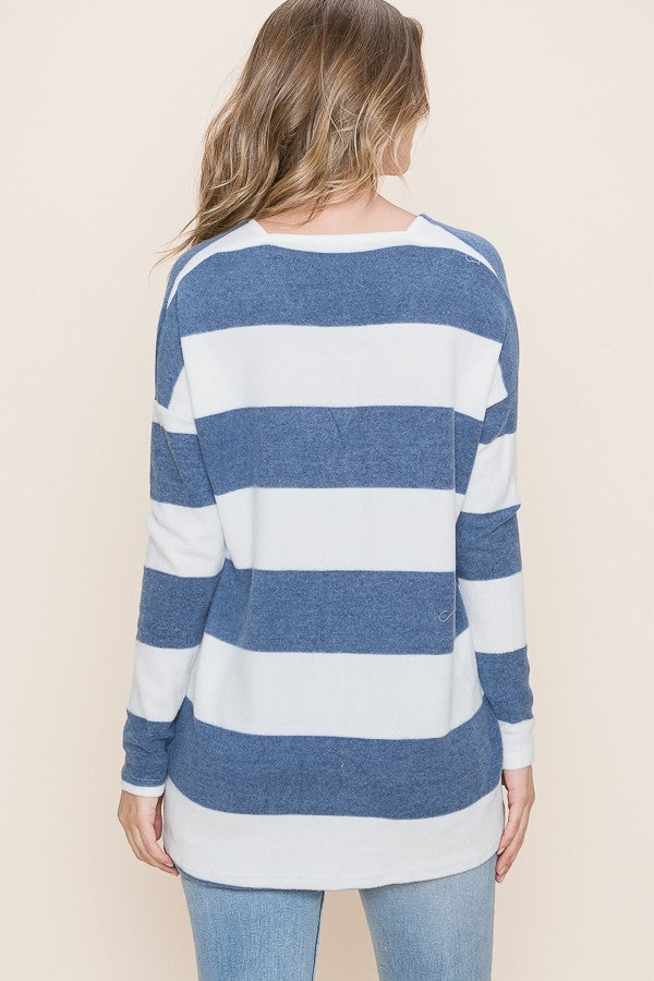 REBORN J Navy Striped Long Sleeve Top