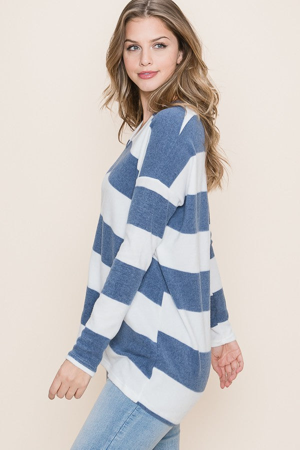 REBORN J Navy Striped Long Sleeve Top