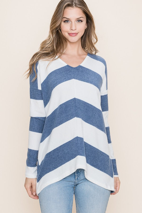 REBORN J Navy Striped Long Sleeve Top