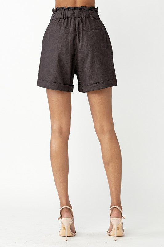 RISEN Grey Paper Bag Linen Shorts