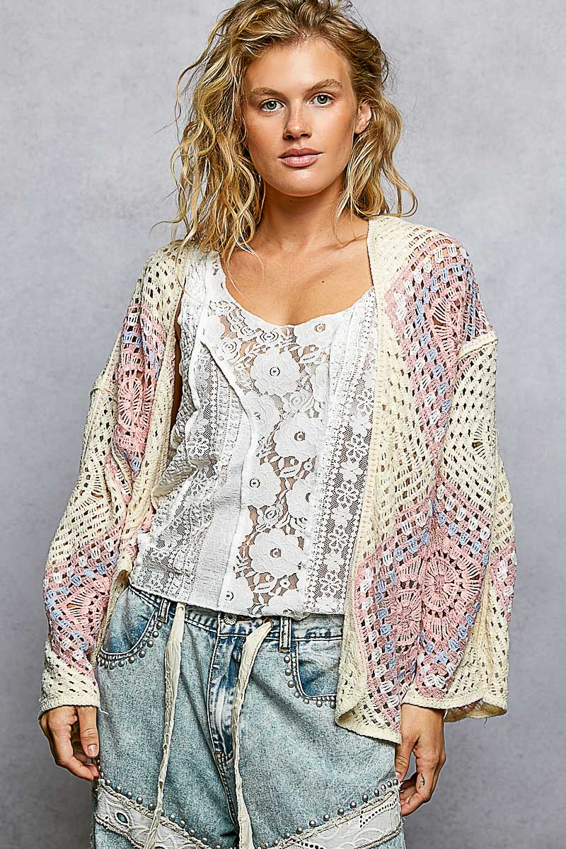 POL Granny Square Crochet Open Cardigan