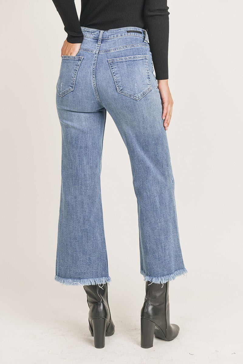 RISEN High Rise Frayed Ankle Wide Jeans