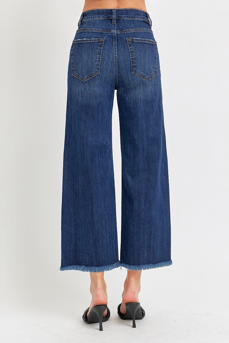 RISEN High Rise Crop Wide Leg Fray Hem Jeans