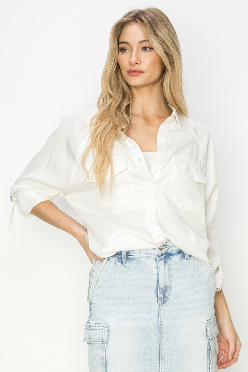 RISEN Cream Oversized Tencel Shirt