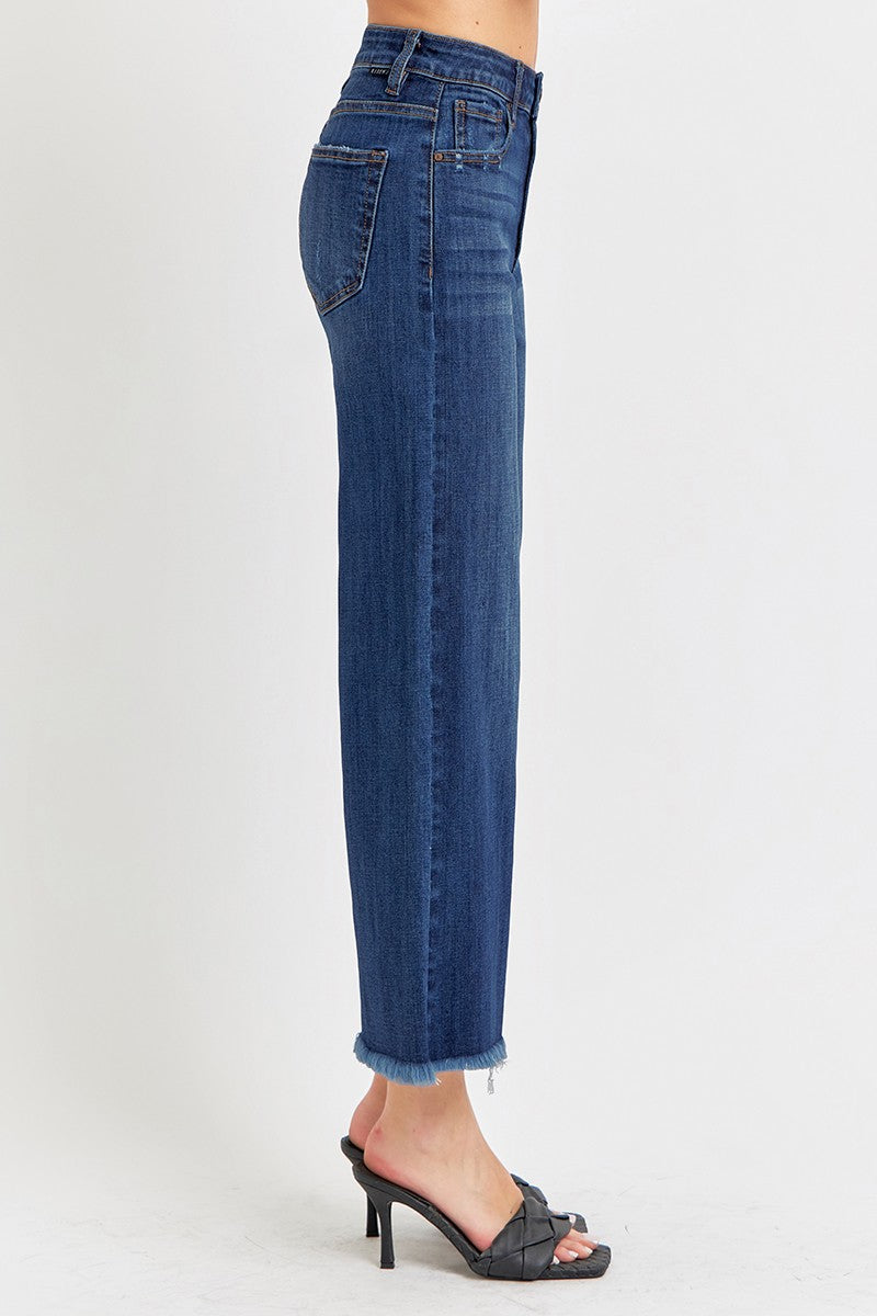 RISEN High Rise Crop Wide Leg Fray Hem Jeans