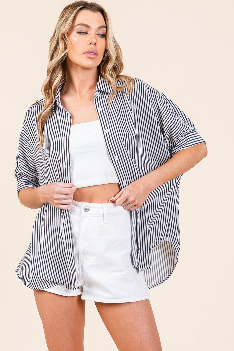 SEWN+SEEN Oversized Short Sleeve Button Down Shirt