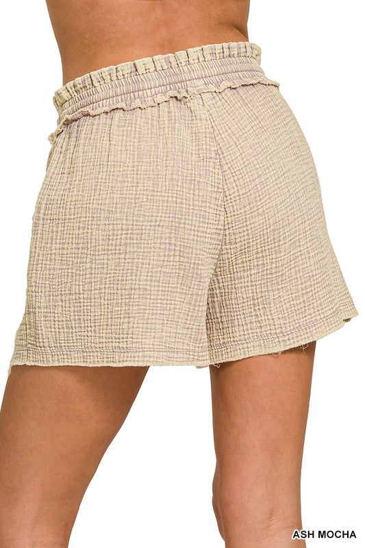 ZENANA Washed Double Gauze Shorts