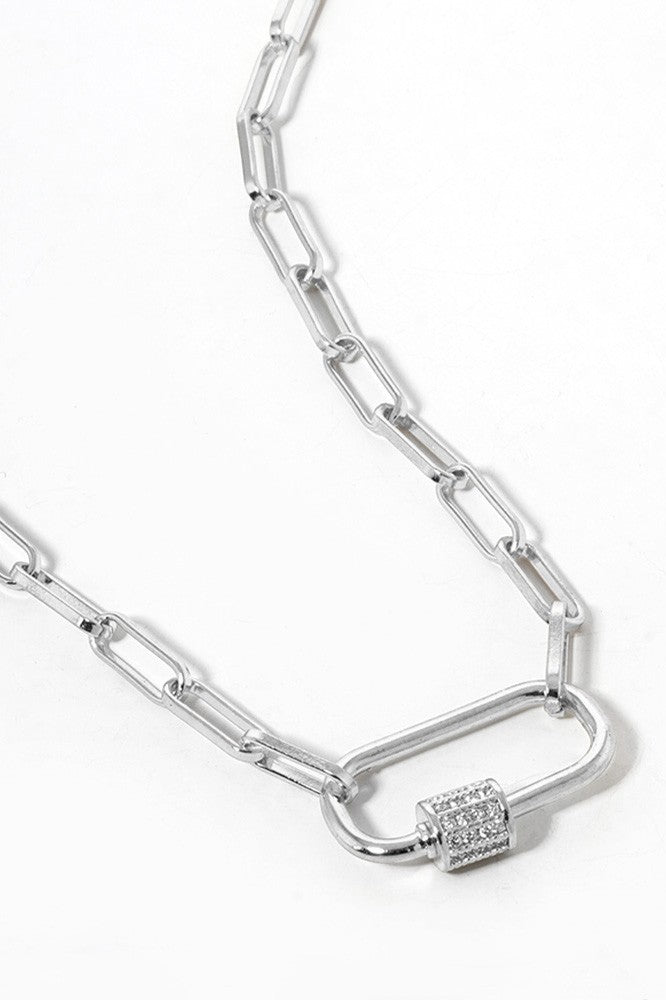 WONA White Gold Cz Carabiner Paperclip Chain Necklace