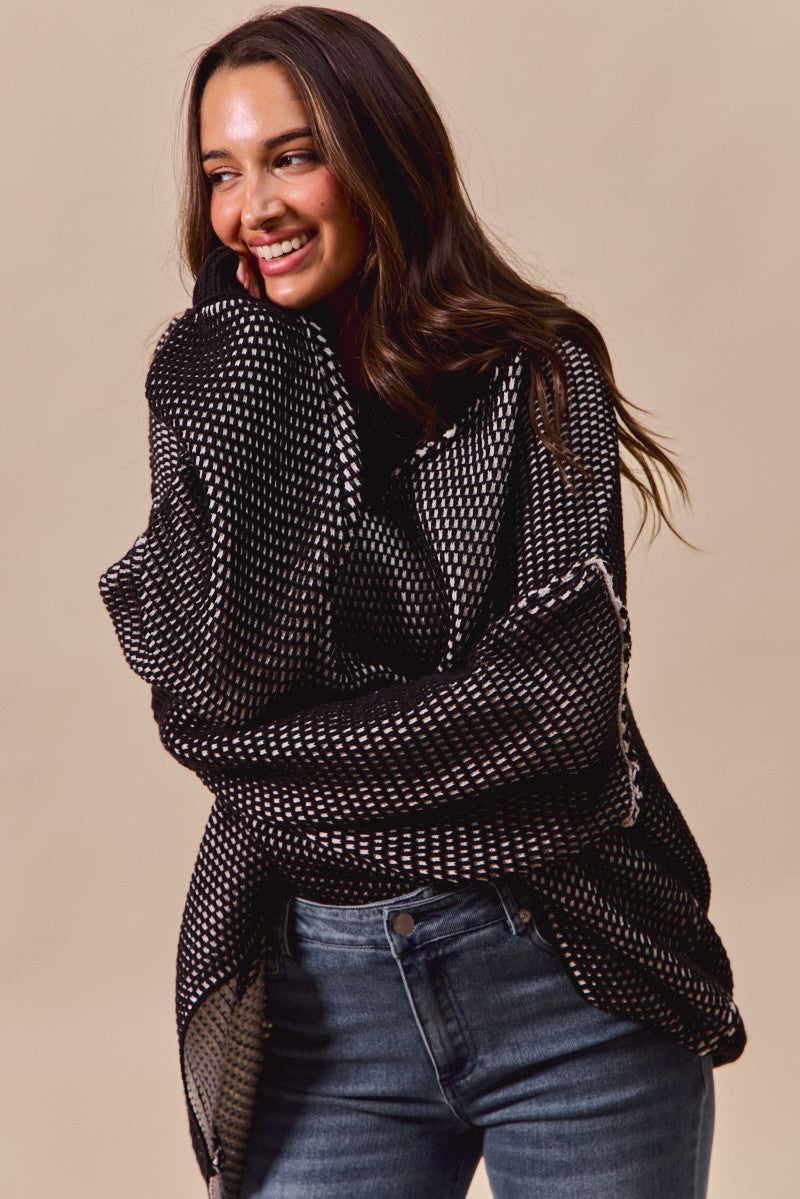 SO ME Oversized Two Tone V Neck Sweater