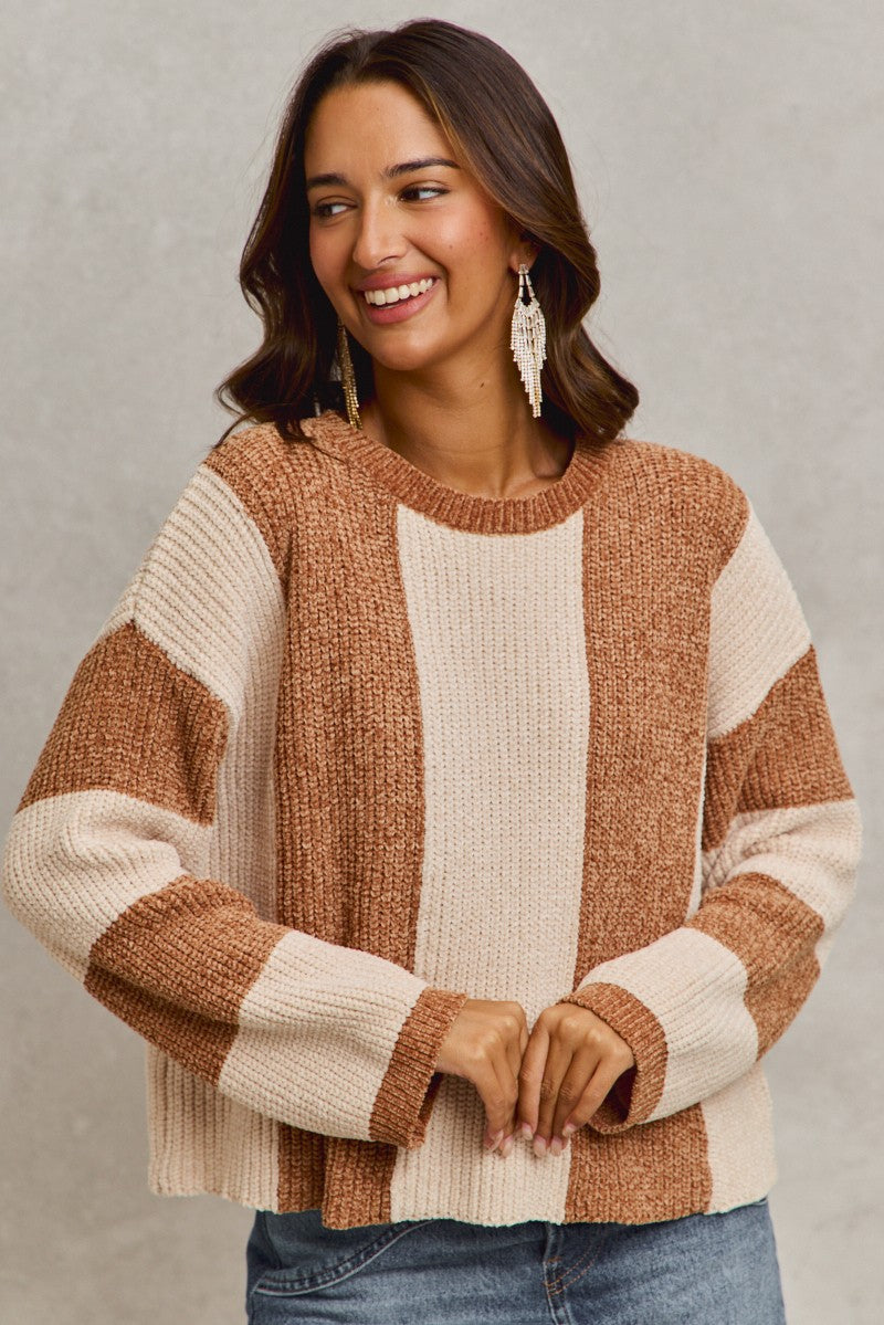 SO ME Chenille Wide Stripe Loose Fit Sweater