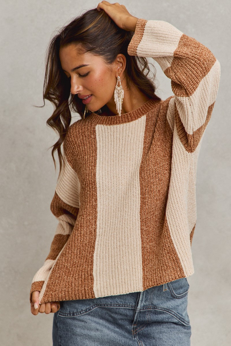 SO ME Chenille Wide Stripe Loose Fit Sweater