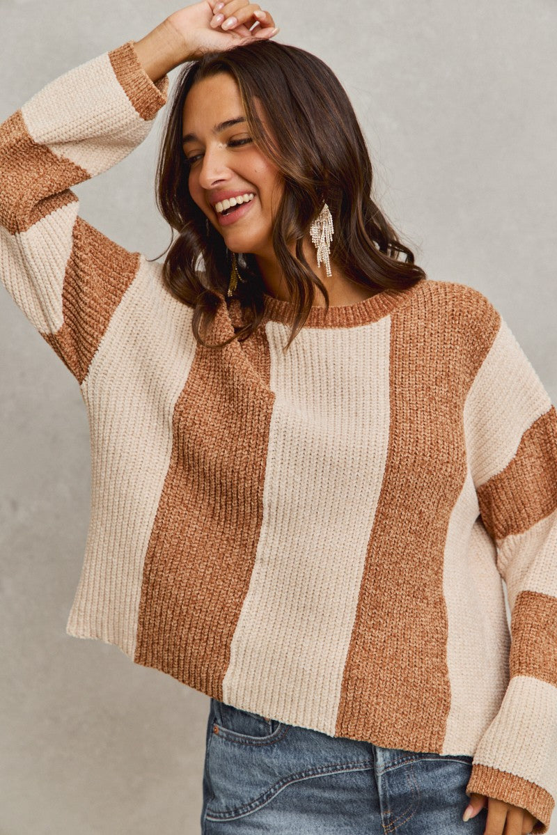 SO ME Chenille Wide Stripe Loose Fit Sweater