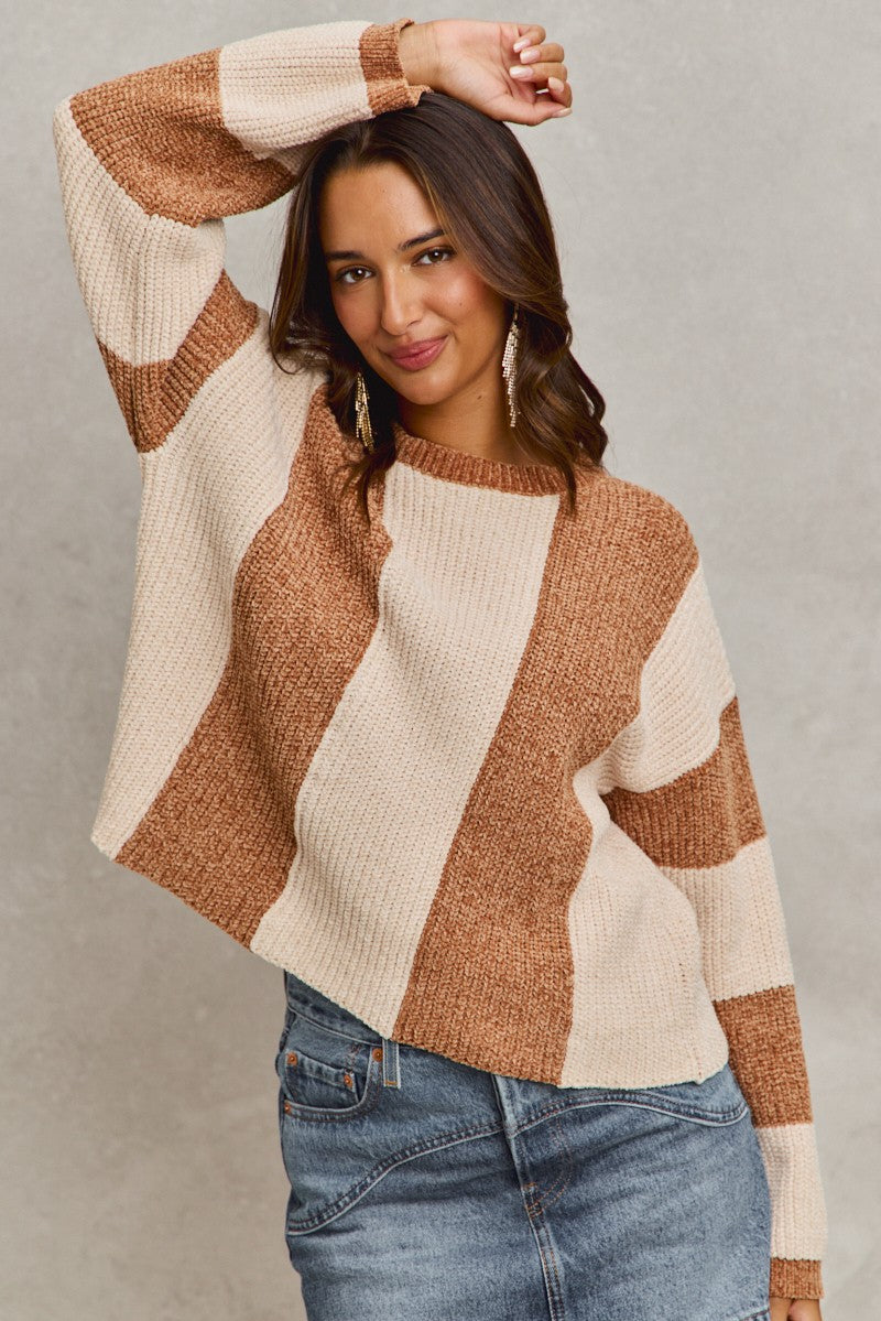 SO ME Chenille Wide Stripe Loose Fit Sweater
