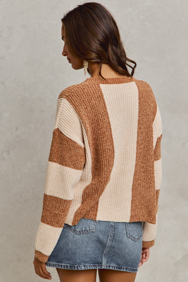 SO ME Chenille Wide Stripe Loose Fit Sweater