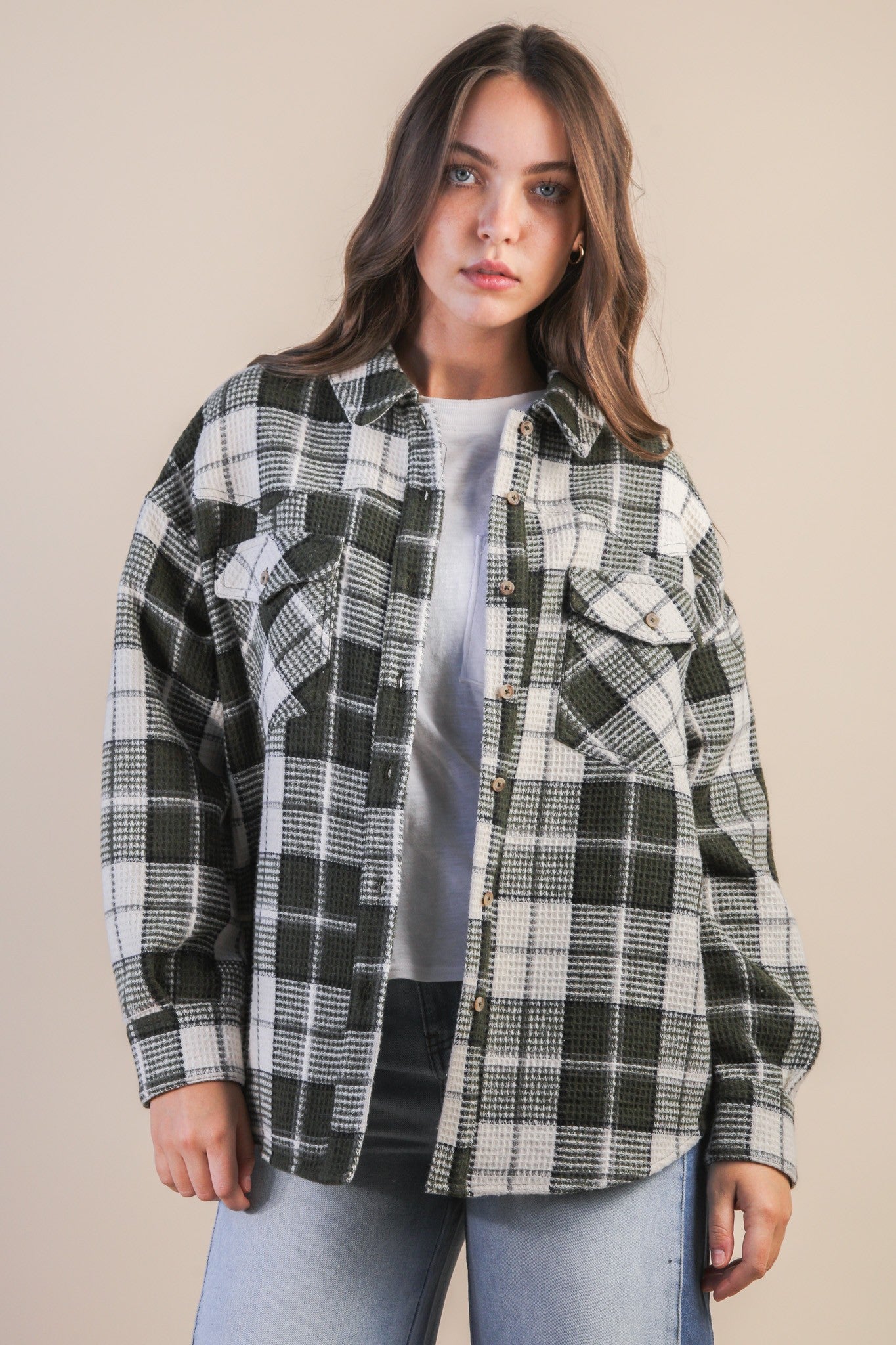 VERY J Oversized Checkered Flannel Shacket Jacket