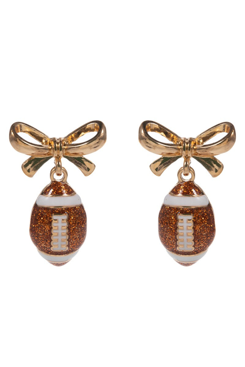 WONA Bow Accent Football Dangle Earrings