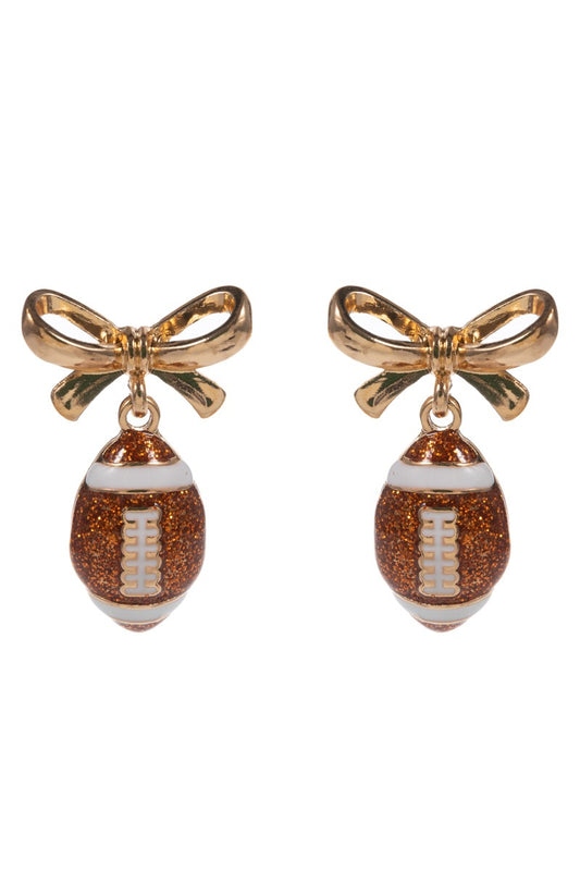 WONA Bow Accent Football Dangle Earrings