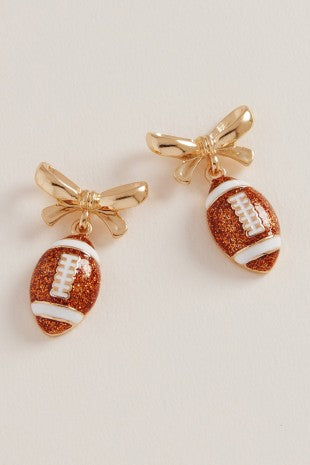 WONA Bow Accent Football Dangle Earrings