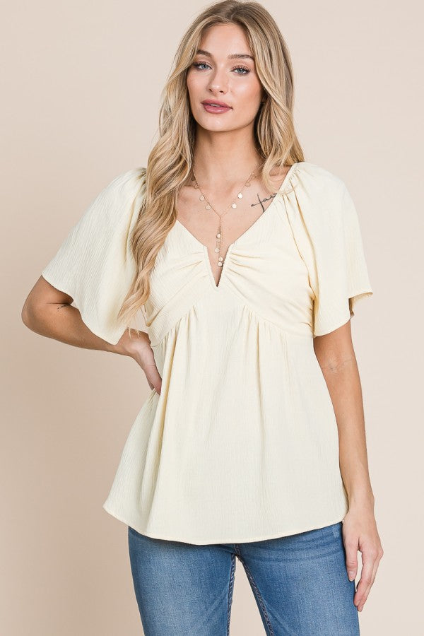 HEYSON Split Neck Crinkle Blouse