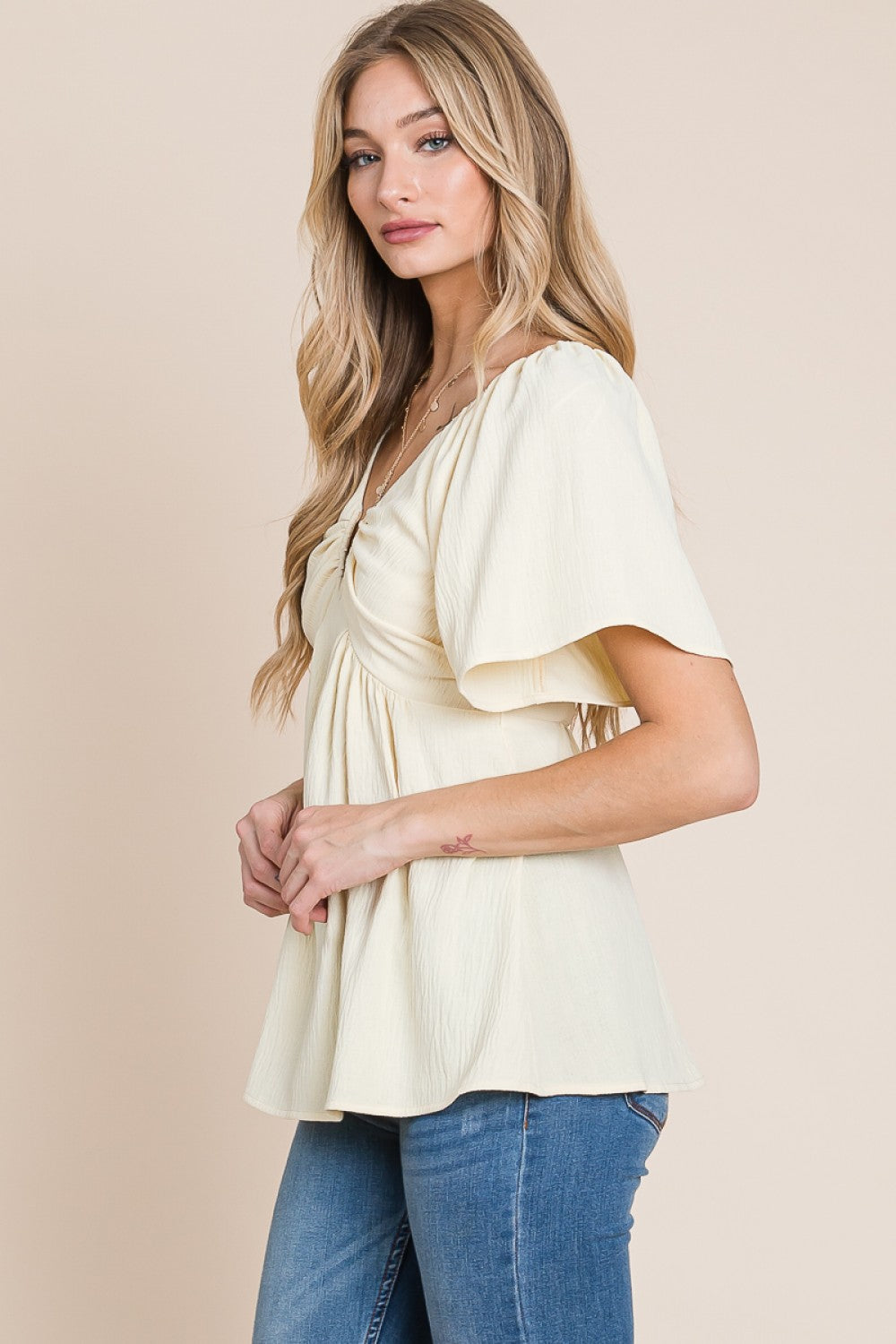 HEYSON Split Neck Crinkle Blouse