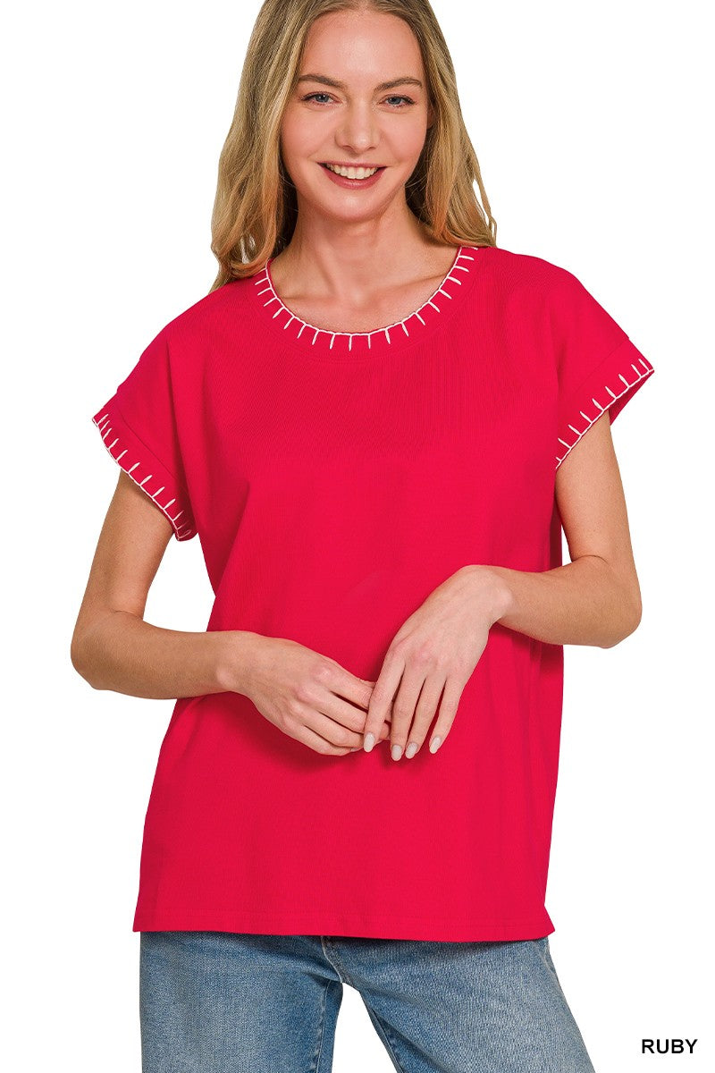 ZENANA Stitch Detailed Oversized Top