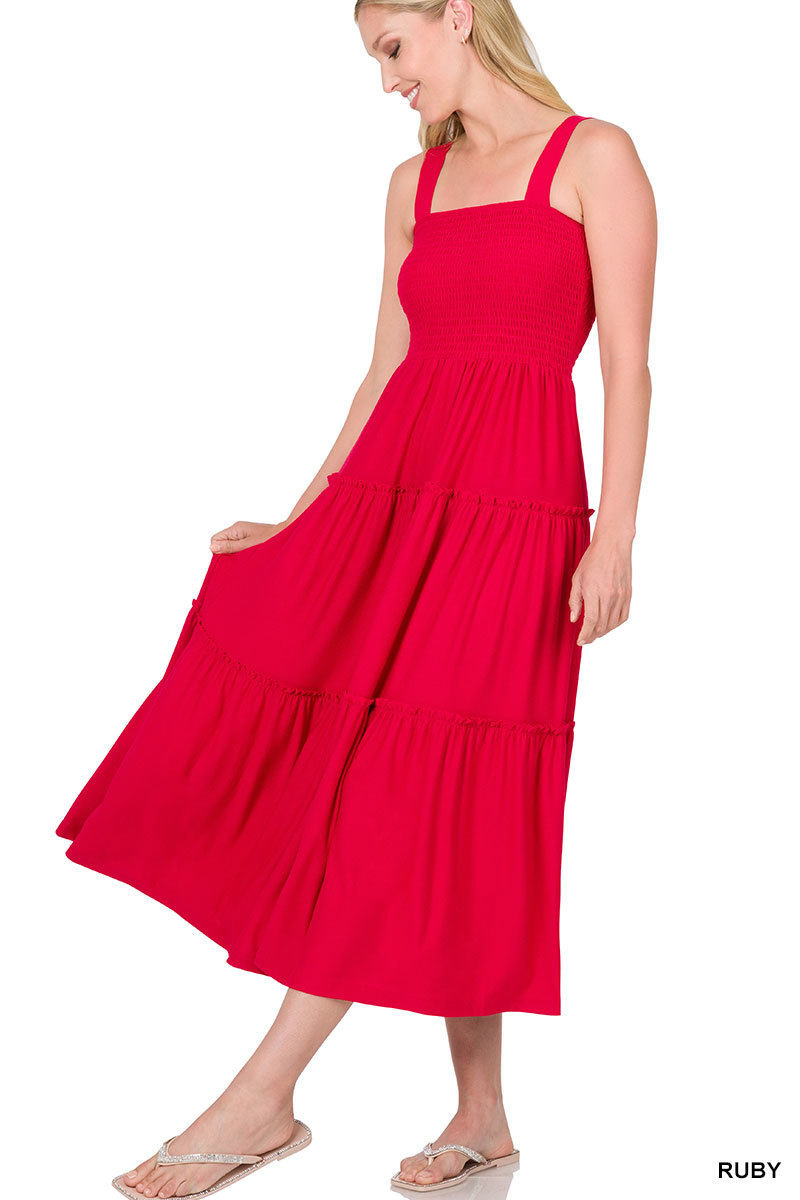 ZENANA Ruby Smocked Tiered Midi Dress