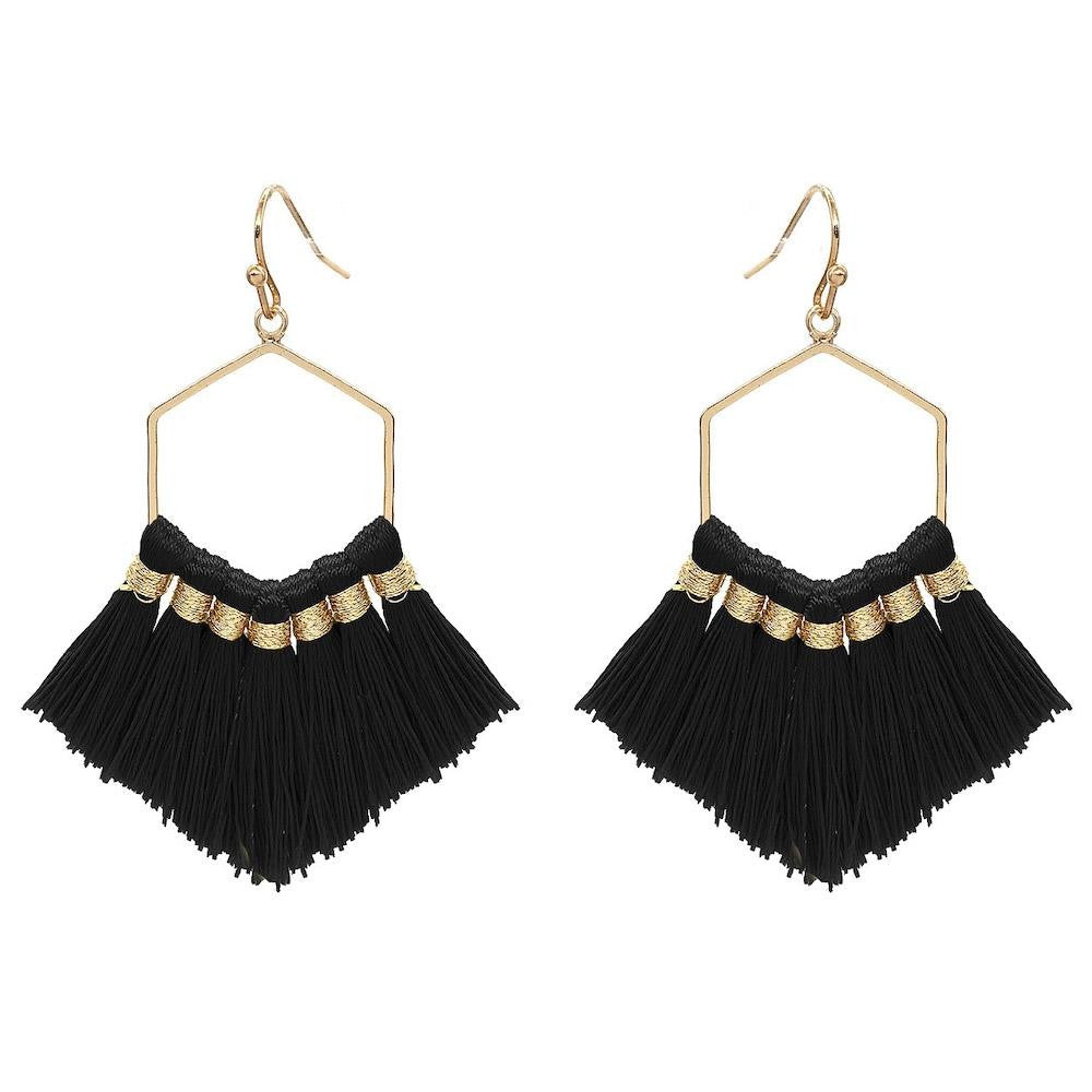 JUDSON Fringe Tassel Hexagon Drop Earrings