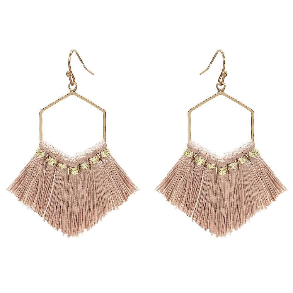 JUDSON Fringe Tassel Hexagon Drop Earrings