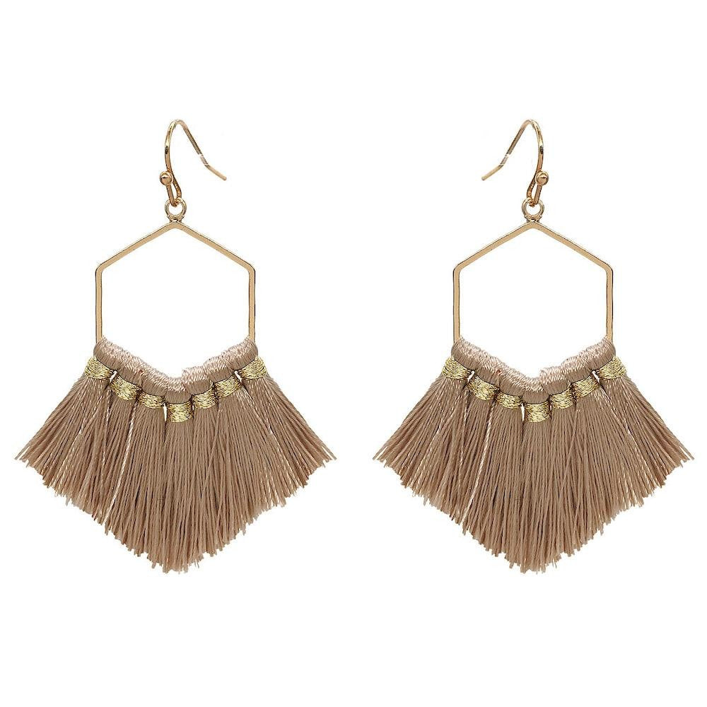 JUDSON Fringe Tassel Hexagon Drop Earrings