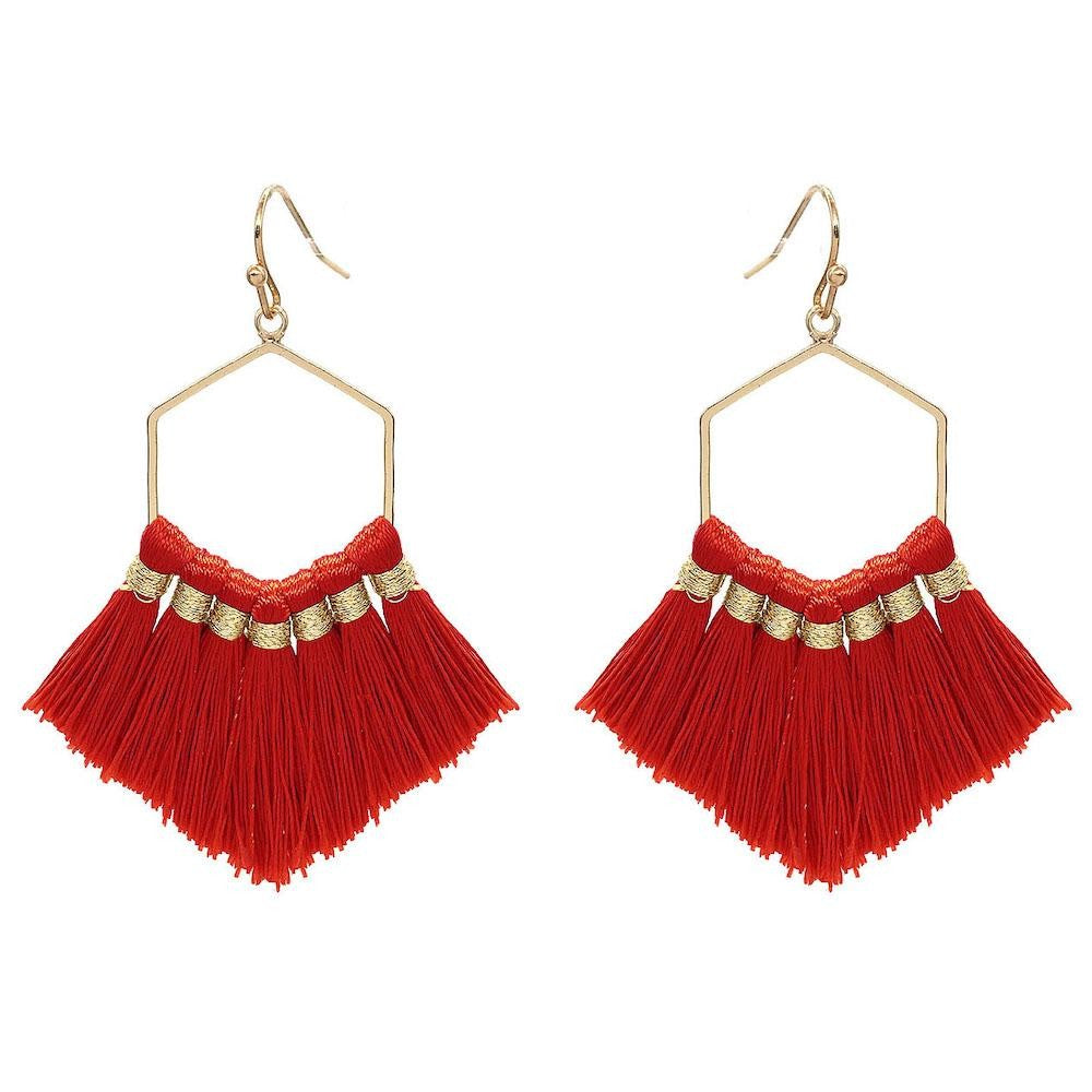 JUDSON Fringe Tassel Hexagon Drop Earrings