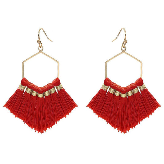 JUDSON Fringe Tassel Hexagon Drop Earrings